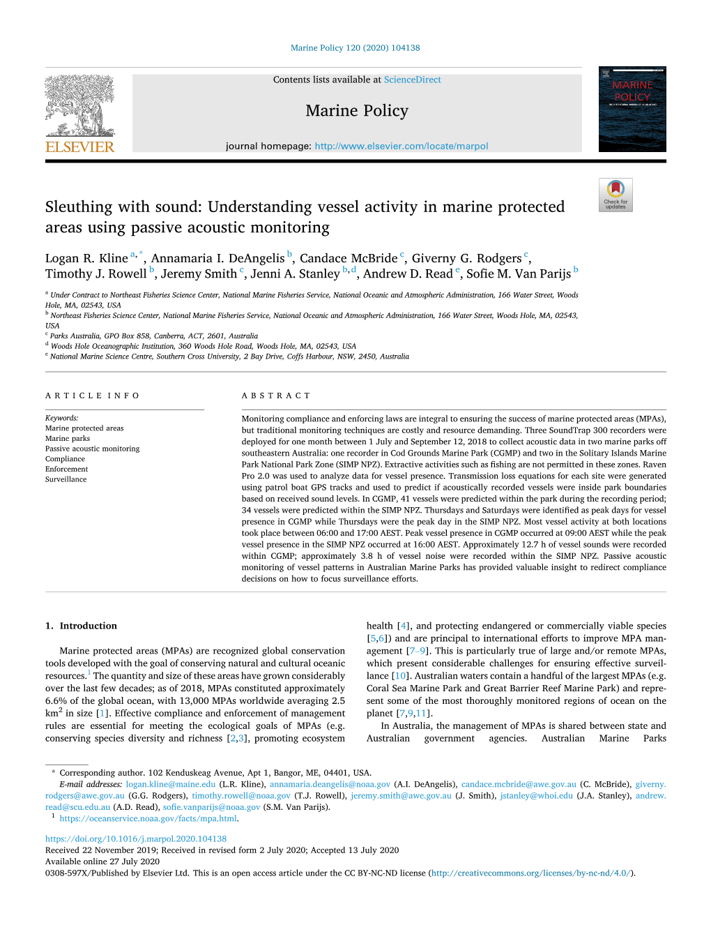 Understanding Vessel Activity in Marine Protected Areas Using Passive Acoustic Monitoring