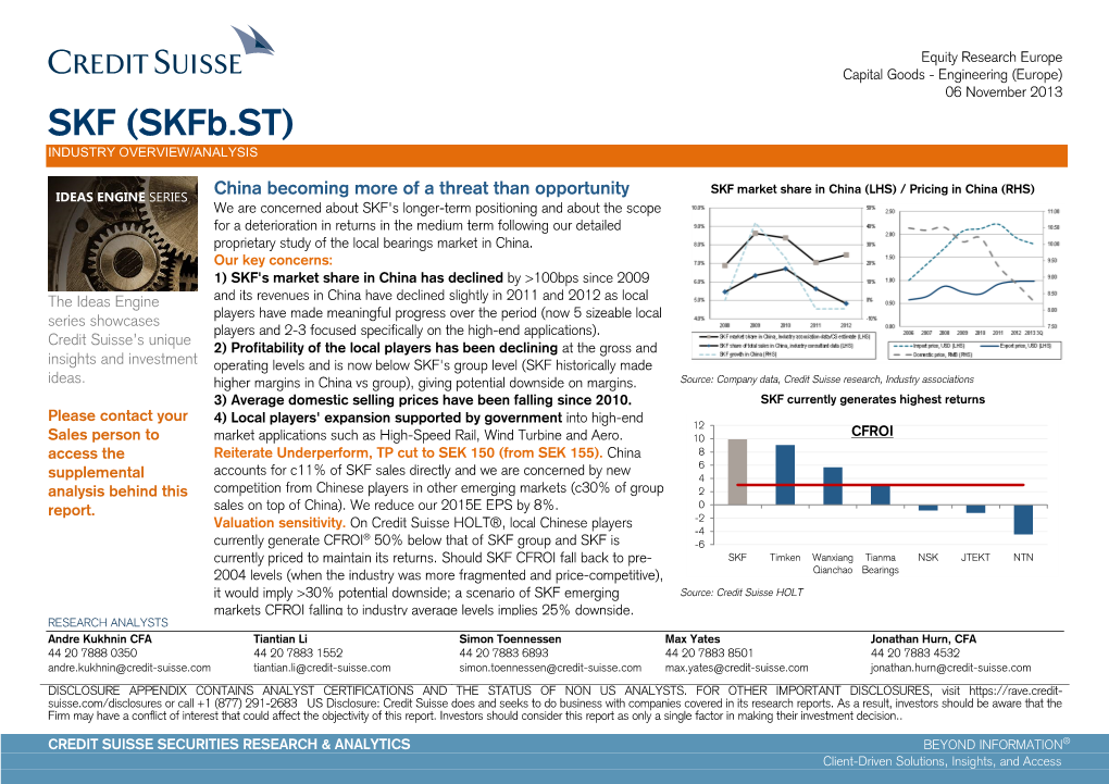 SKF (Skfb.ST) INDUSTRY OVERVIEW/ANALYSIS