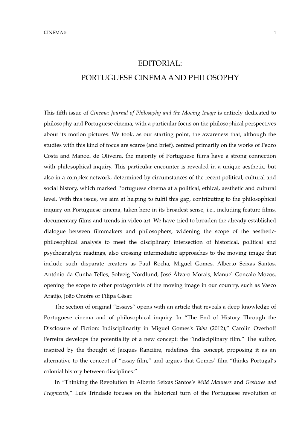 Editorial: Portuguese Cinema and Philosophy