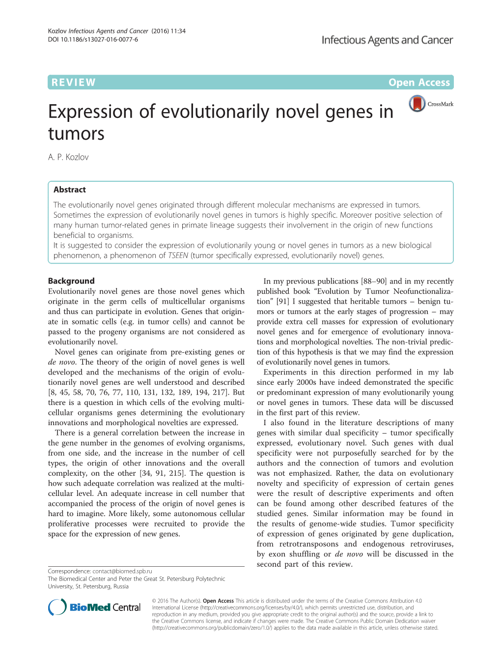 VIEW Open Access Expression of Evolutionarily Novel Genes in Tumors A