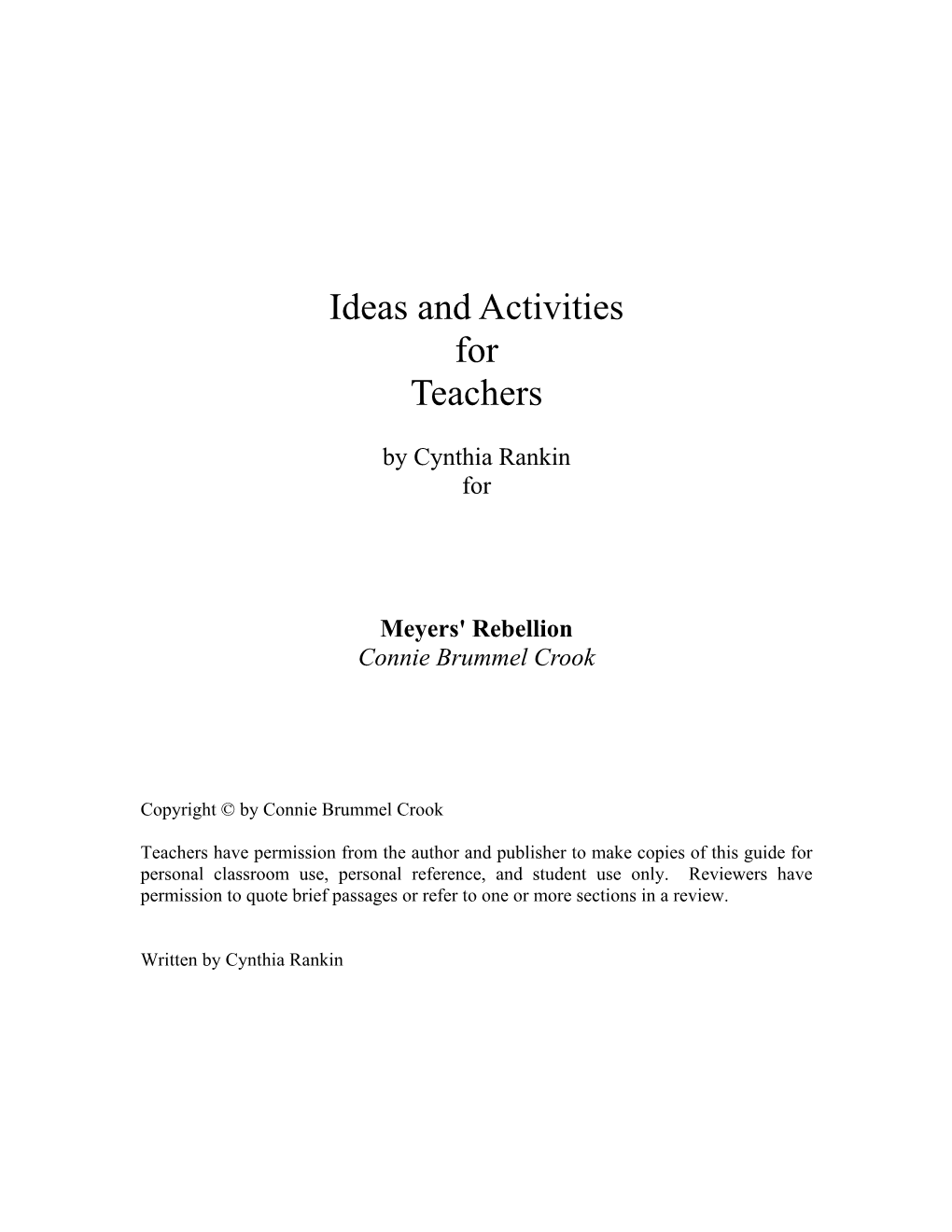 Ideas and Activities for Teachers