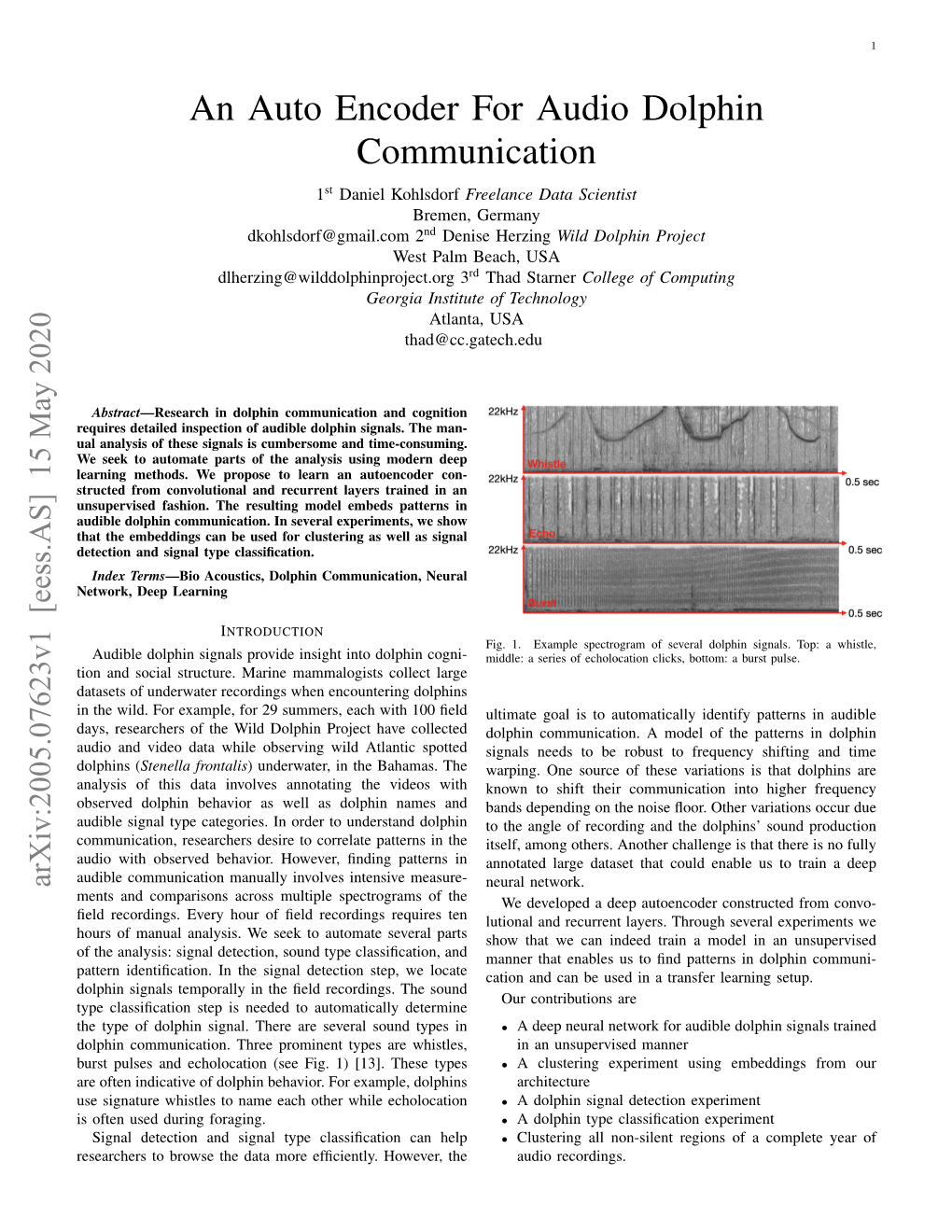 An Auto Encoder for Audio Dolphin Communication