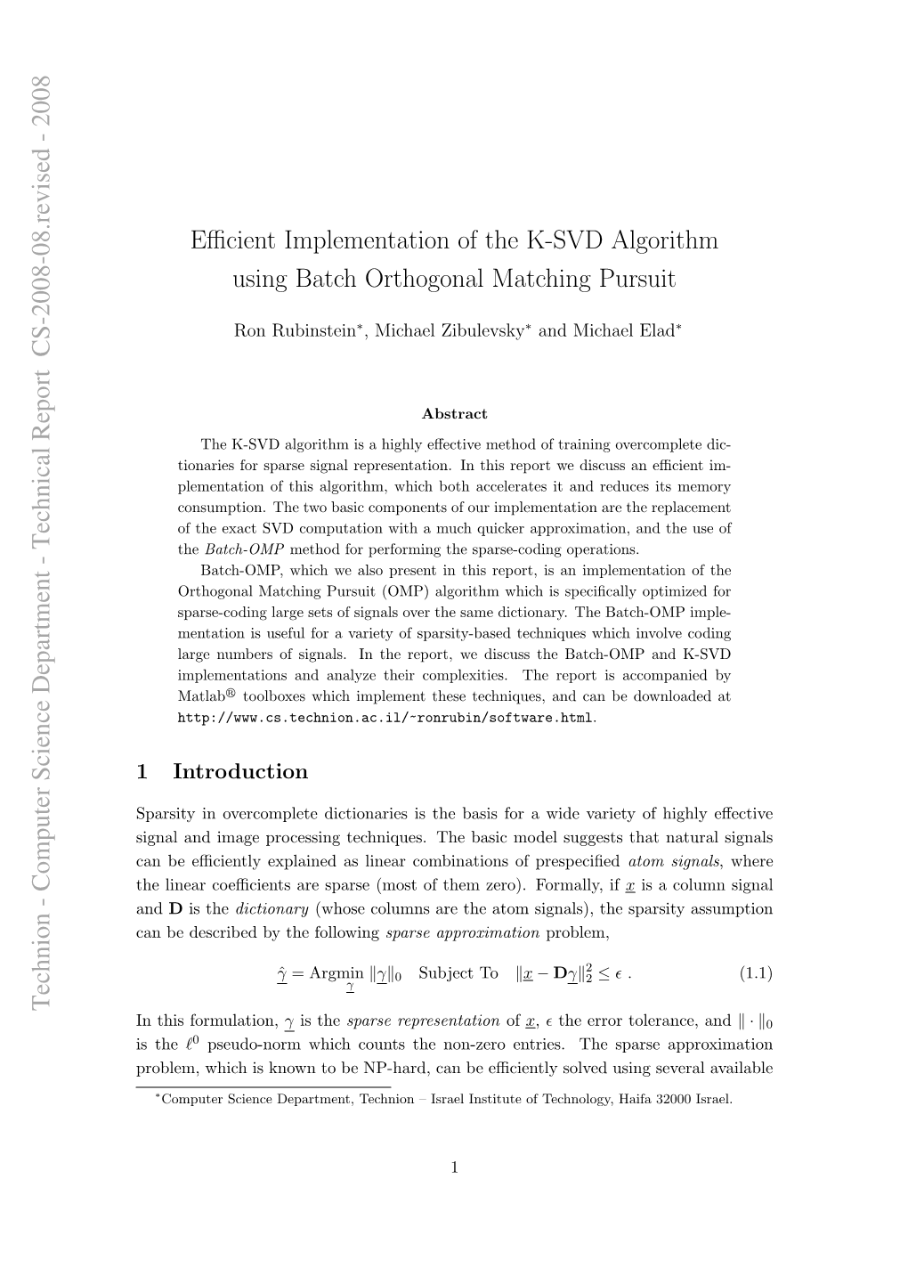 Efficient Implementation of the K-SVD Algorithm Using