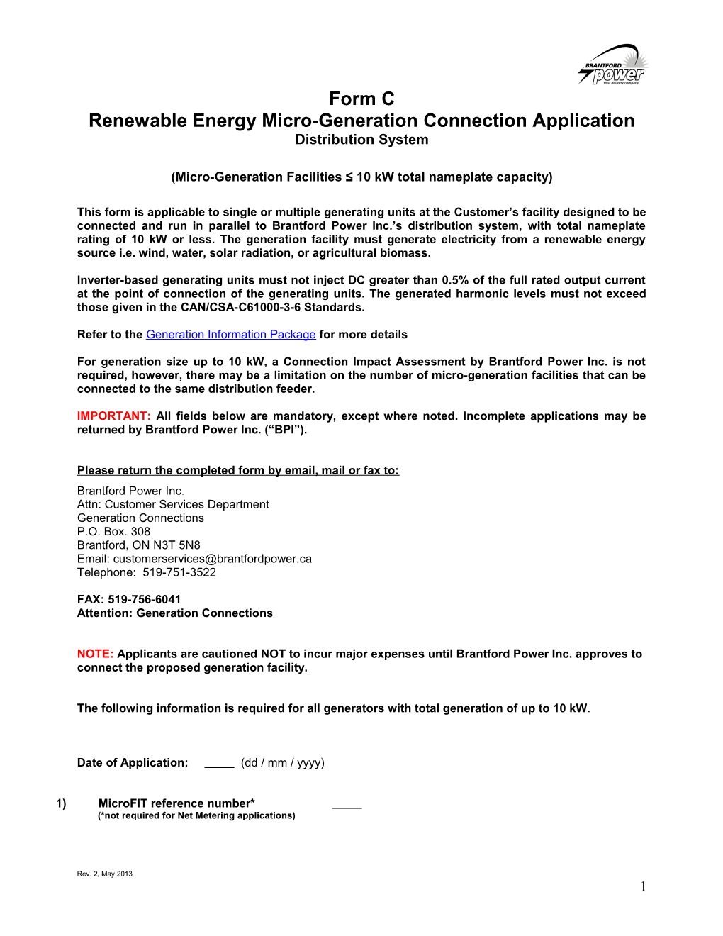 Micro Generation Application Form