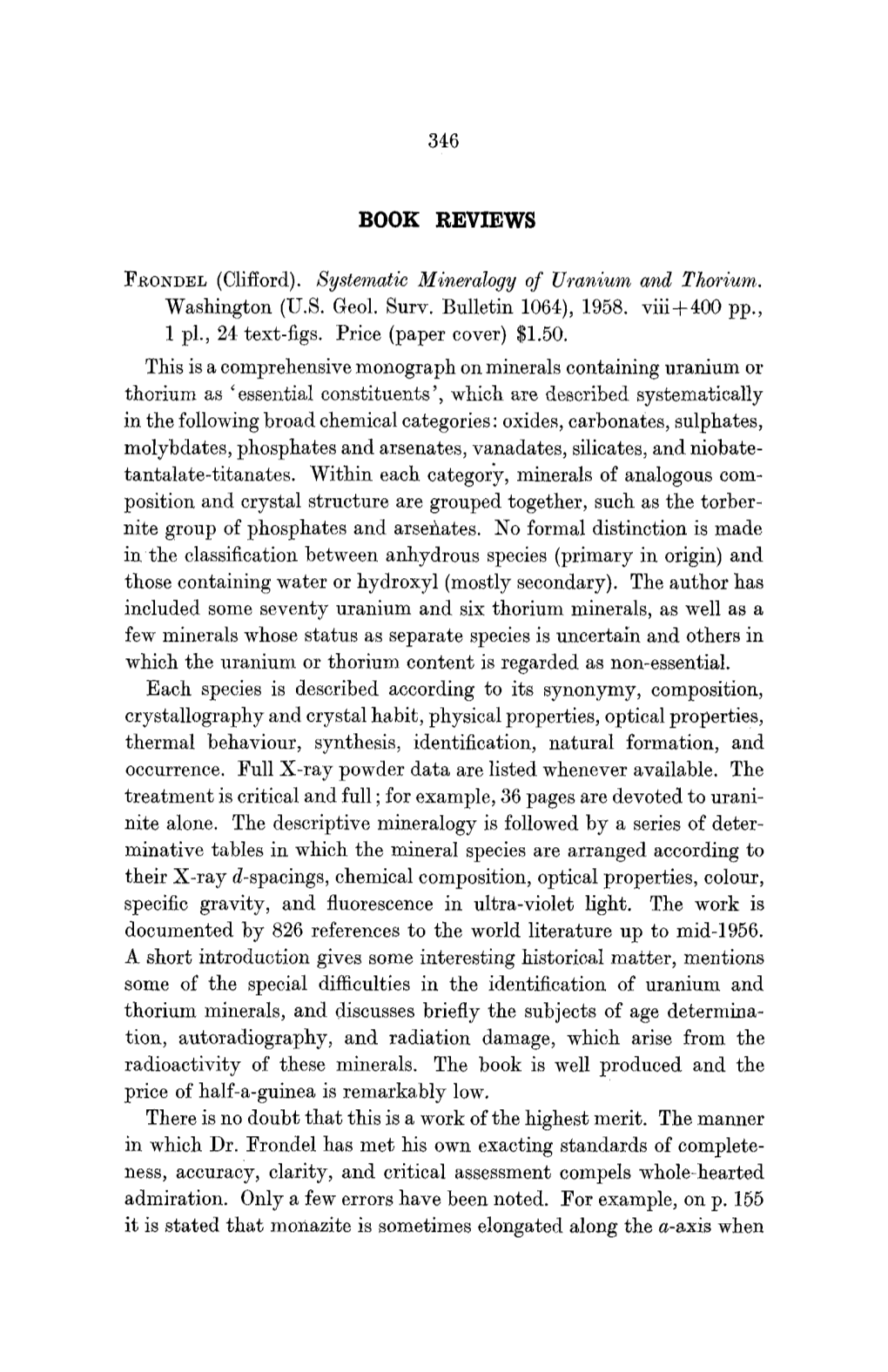 Systematic Mgneralogy of Uranium and Thorium. Washington (U.S