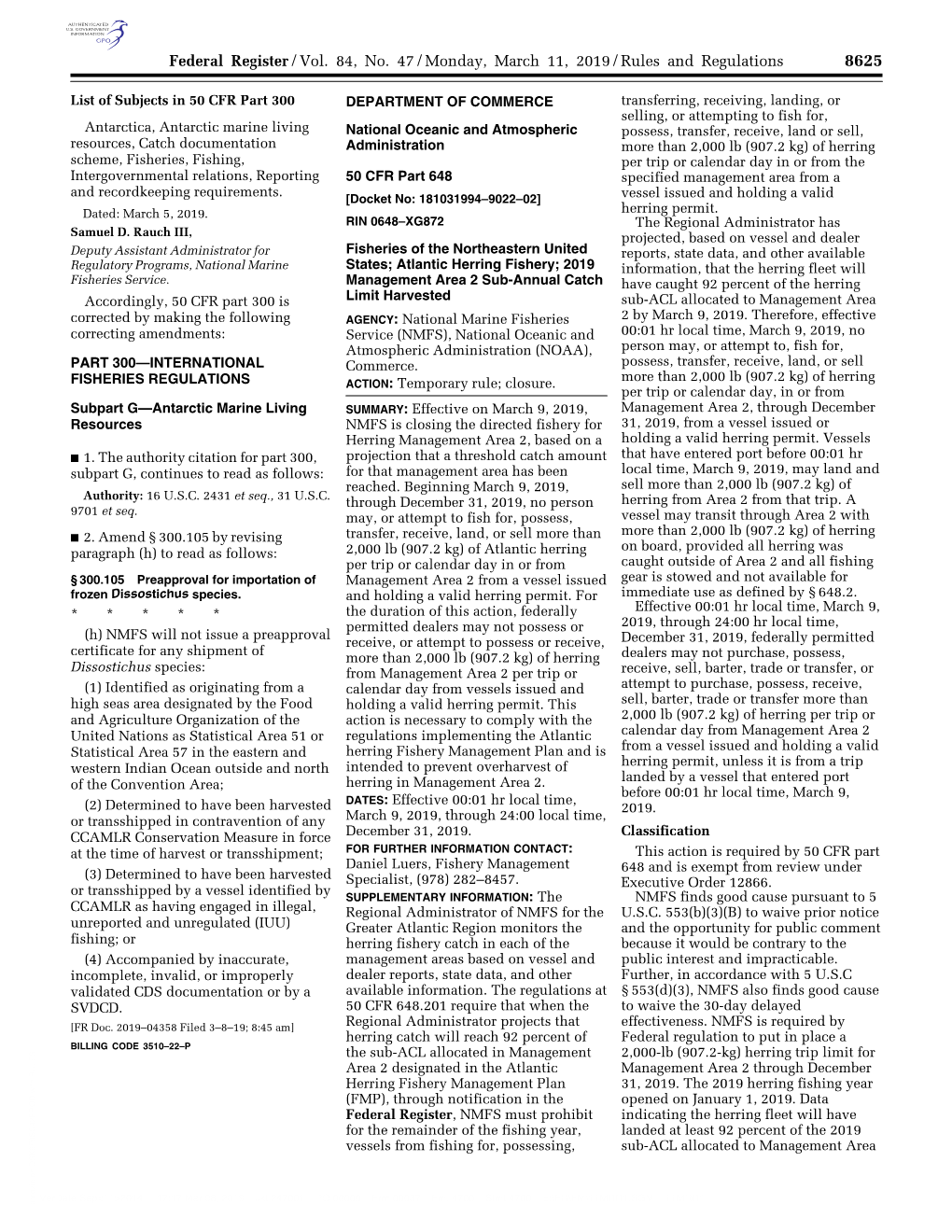 Federal Register/Vol. 84, No. 47/Monday, March 11, 2019/Rules