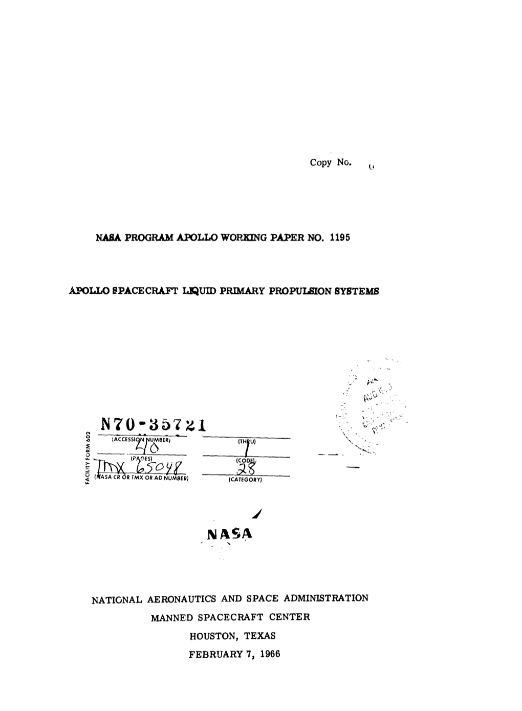 Houston, Texas February 7, 1966 Maprogram Ap0l);O Xorking Pax3 No