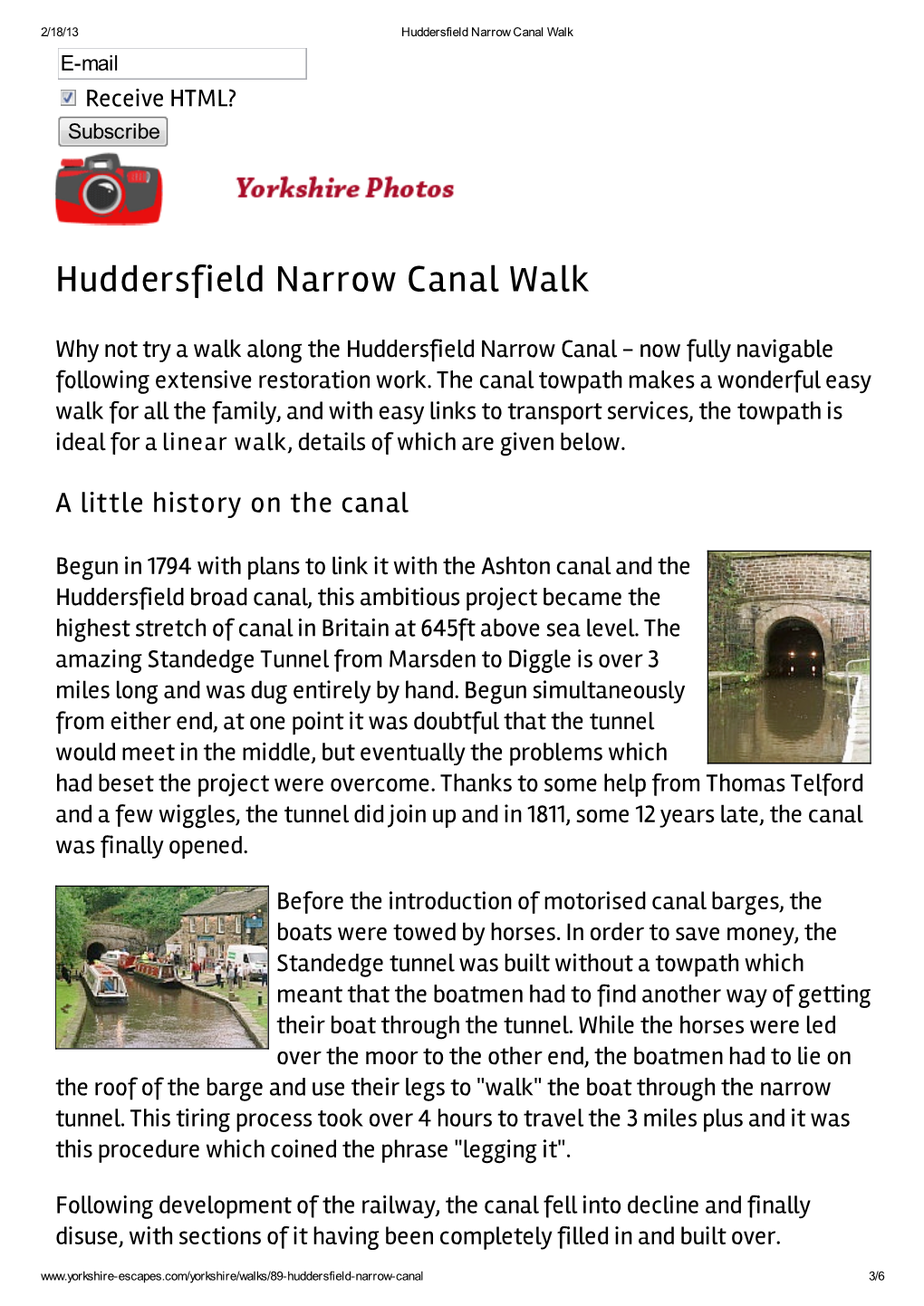 Huddersfield Narrow Canal Walk E-Mail Receive HTML? Subscribe