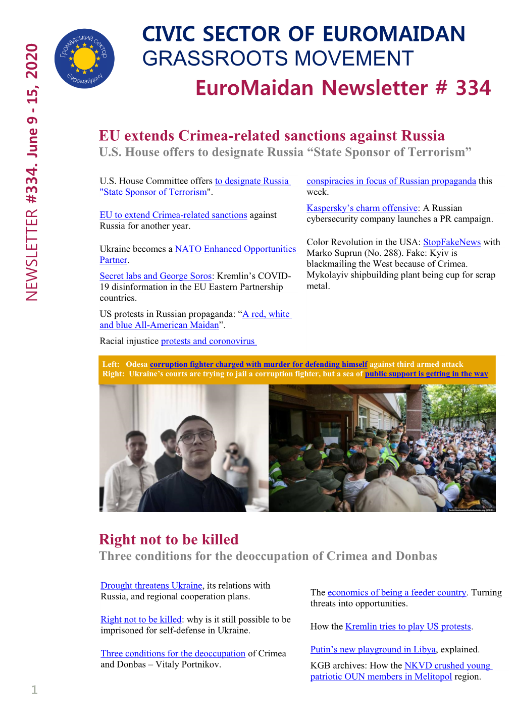 Euromaidan Newsletter # 334 CIVIC SECTOR OF