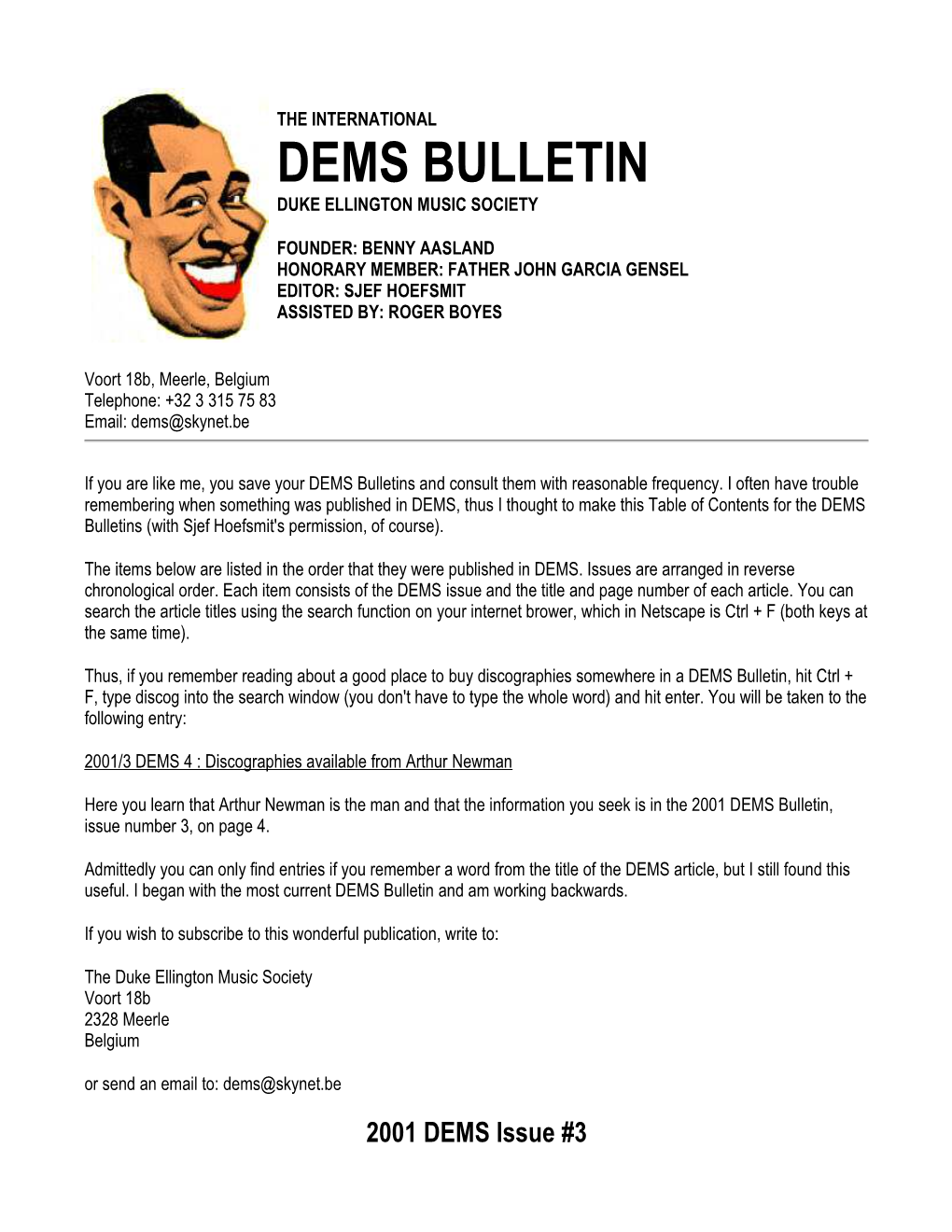 Dems Bulletin Duke Ellington Music Society