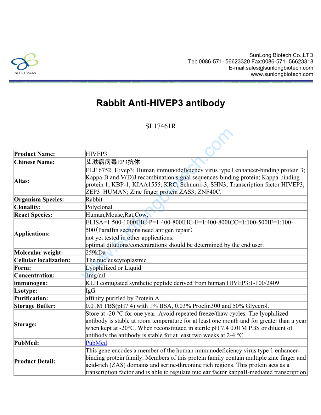 Rabbit Anti-HIVEP3 Antibody-SL17461R