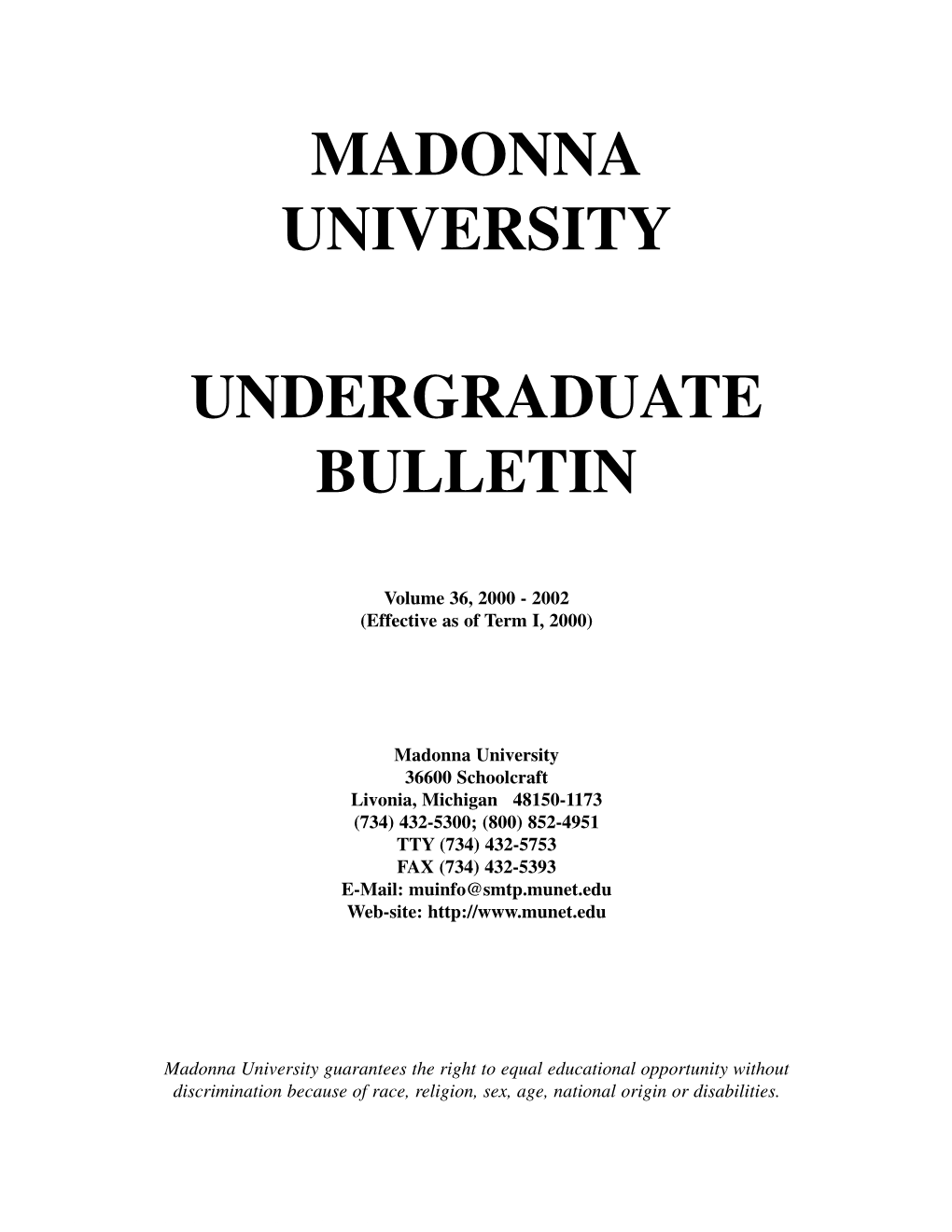 Madonna University Undergraduate Bulletin