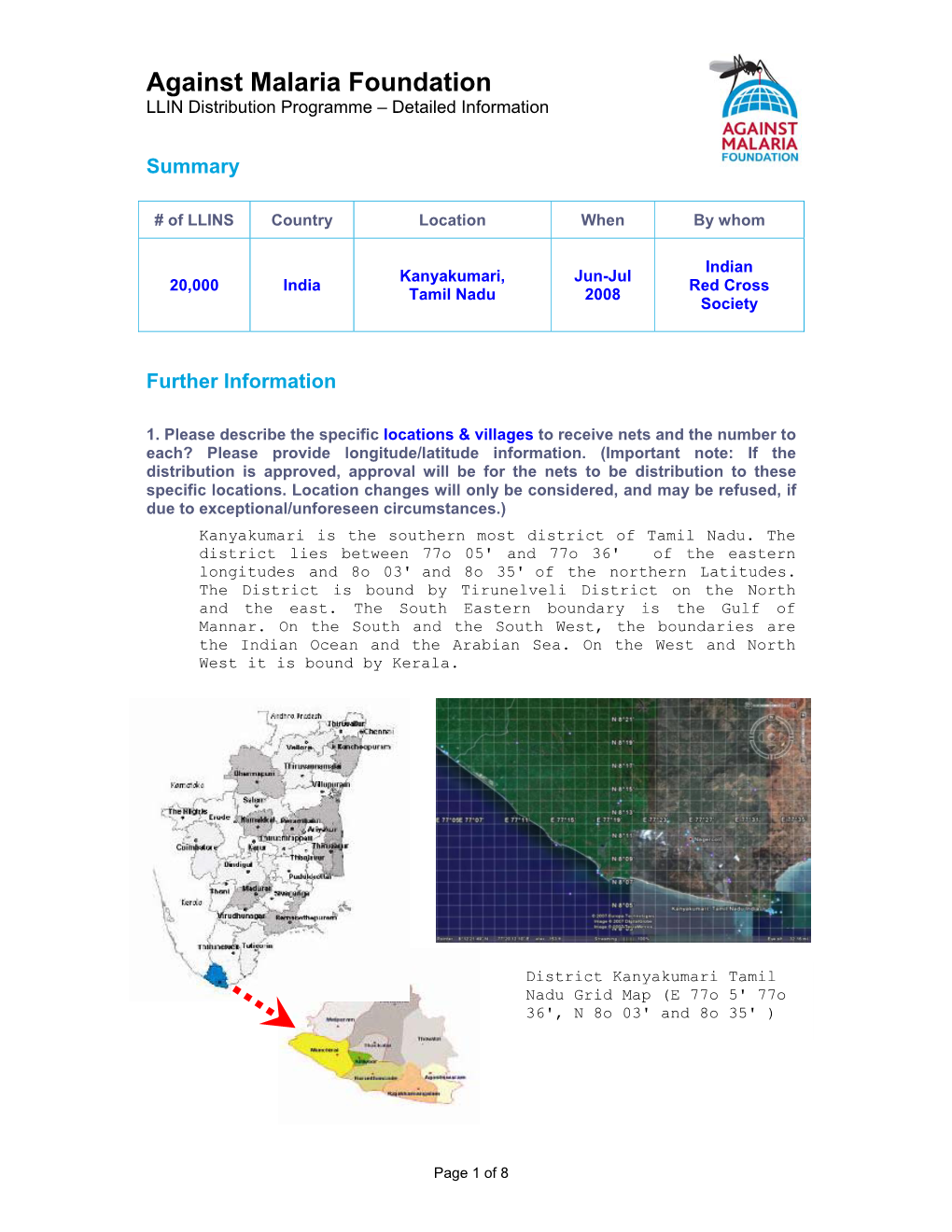 Against Malaria Foundation LLIN Distribution Programme – Detailed Information