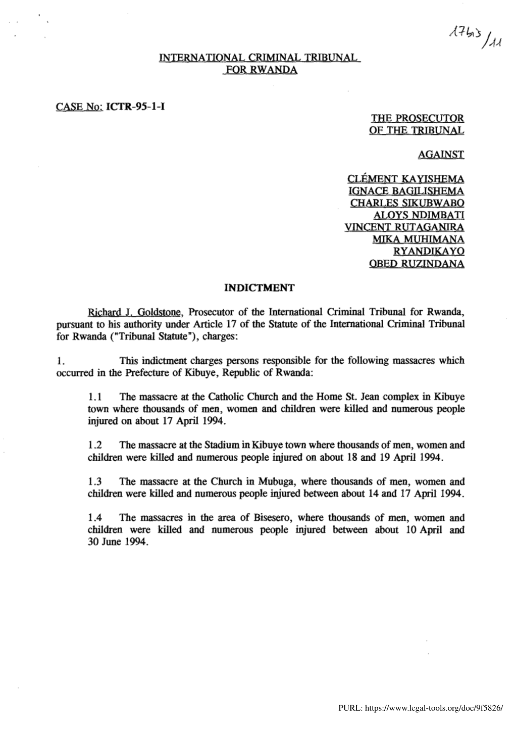 Ictr-95-1-I Indictment the Prosecutor of the Tribunal