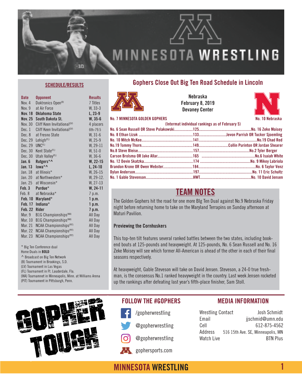 1 Minnesota Wrestling Team Notes