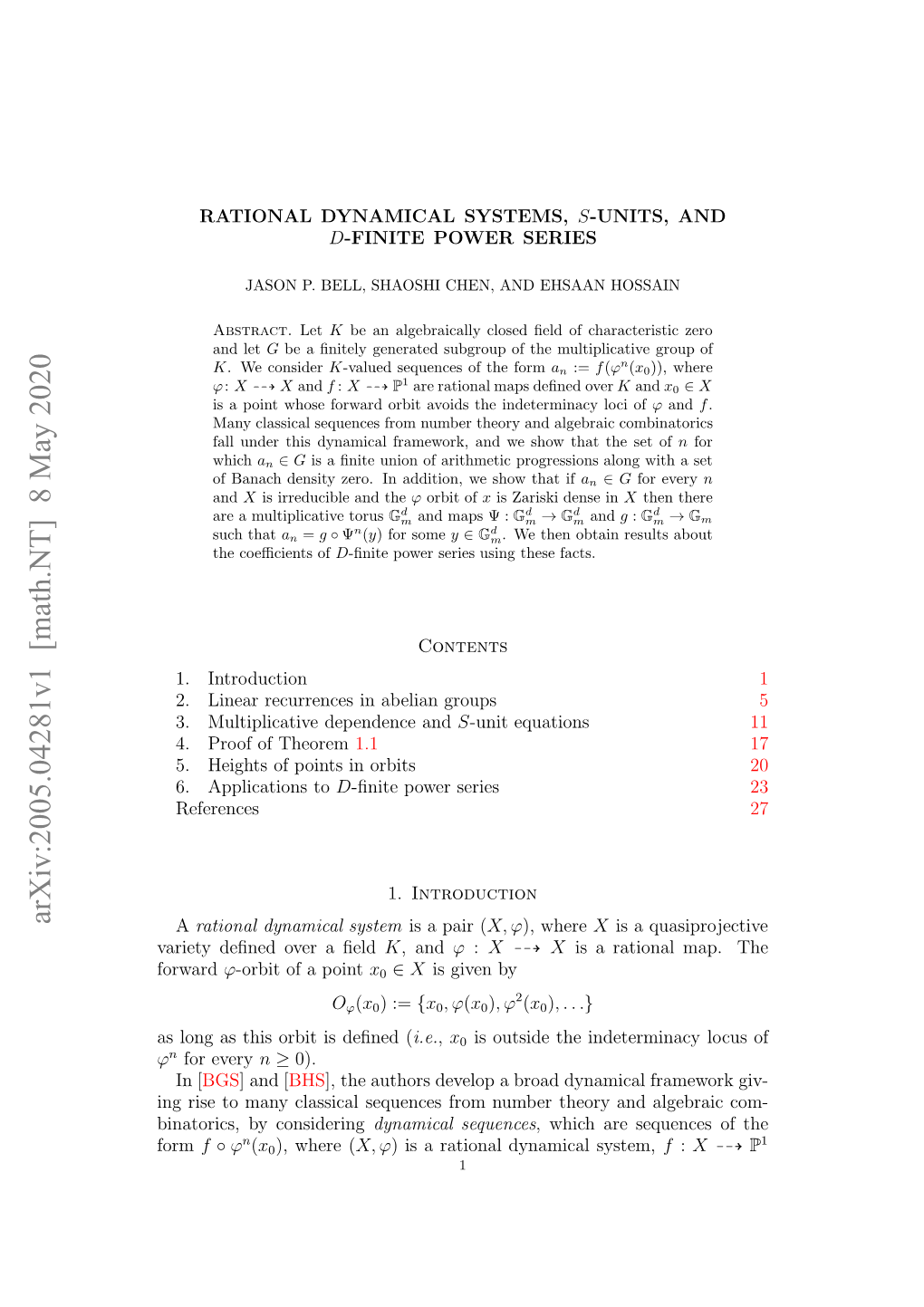 Rational Dynamical Systems, $ S $-Units, and $ D $-Finite Power Series