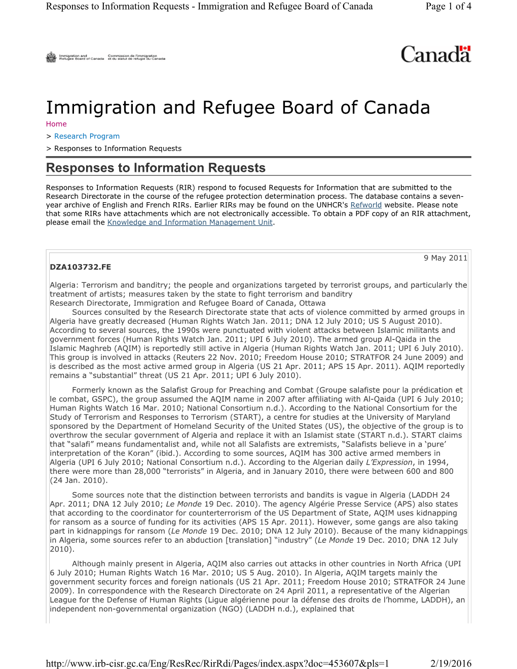 Immigration and Refugee Board of Canada Page 1 of 4