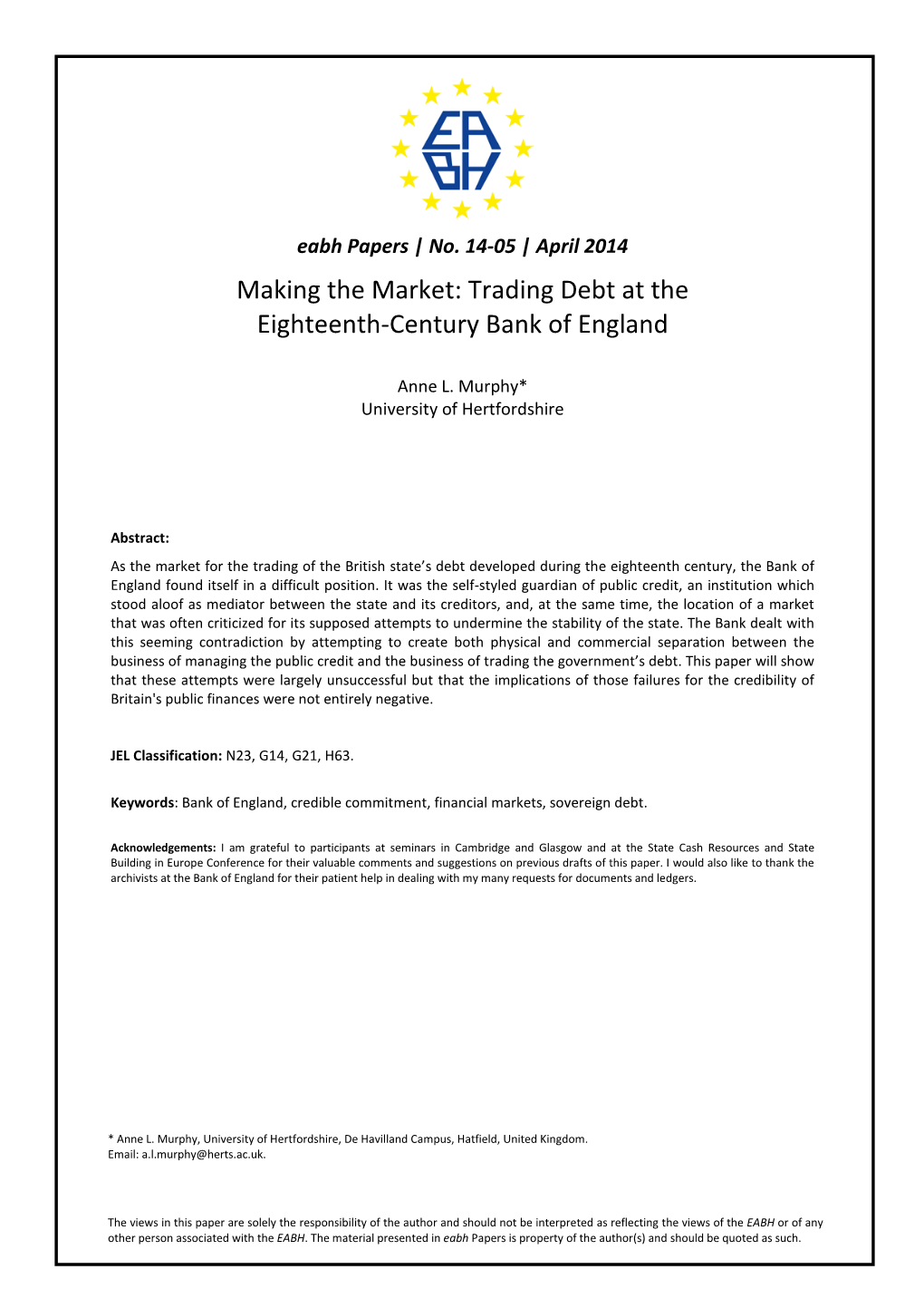 Making the Market: Trading Securities at the Bank of England During the Late Eighteenth Century