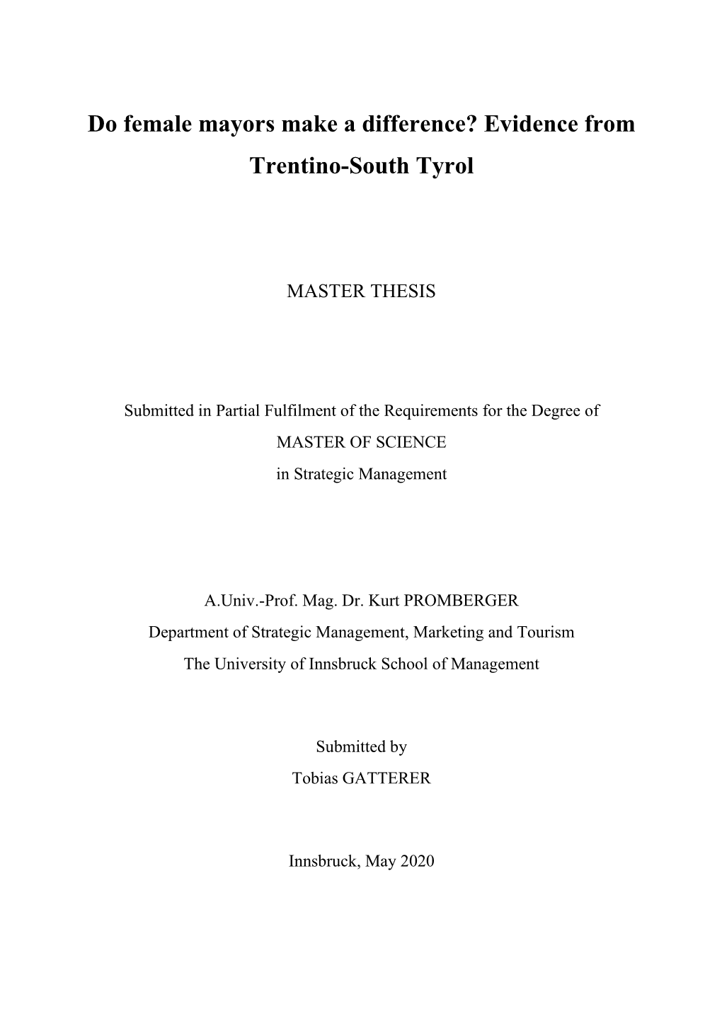 Do Female Mayors Make a Difference? Evidence from Trentino-South Tyrol