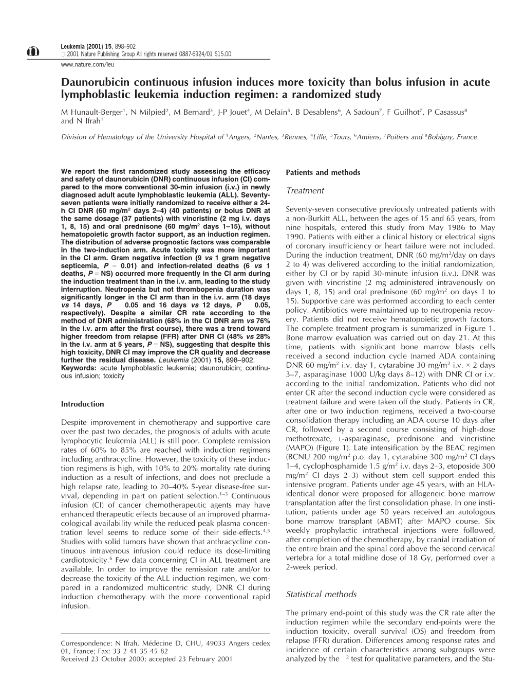 Daunorubicin Continuous Infusion Induces More Toxicity Than