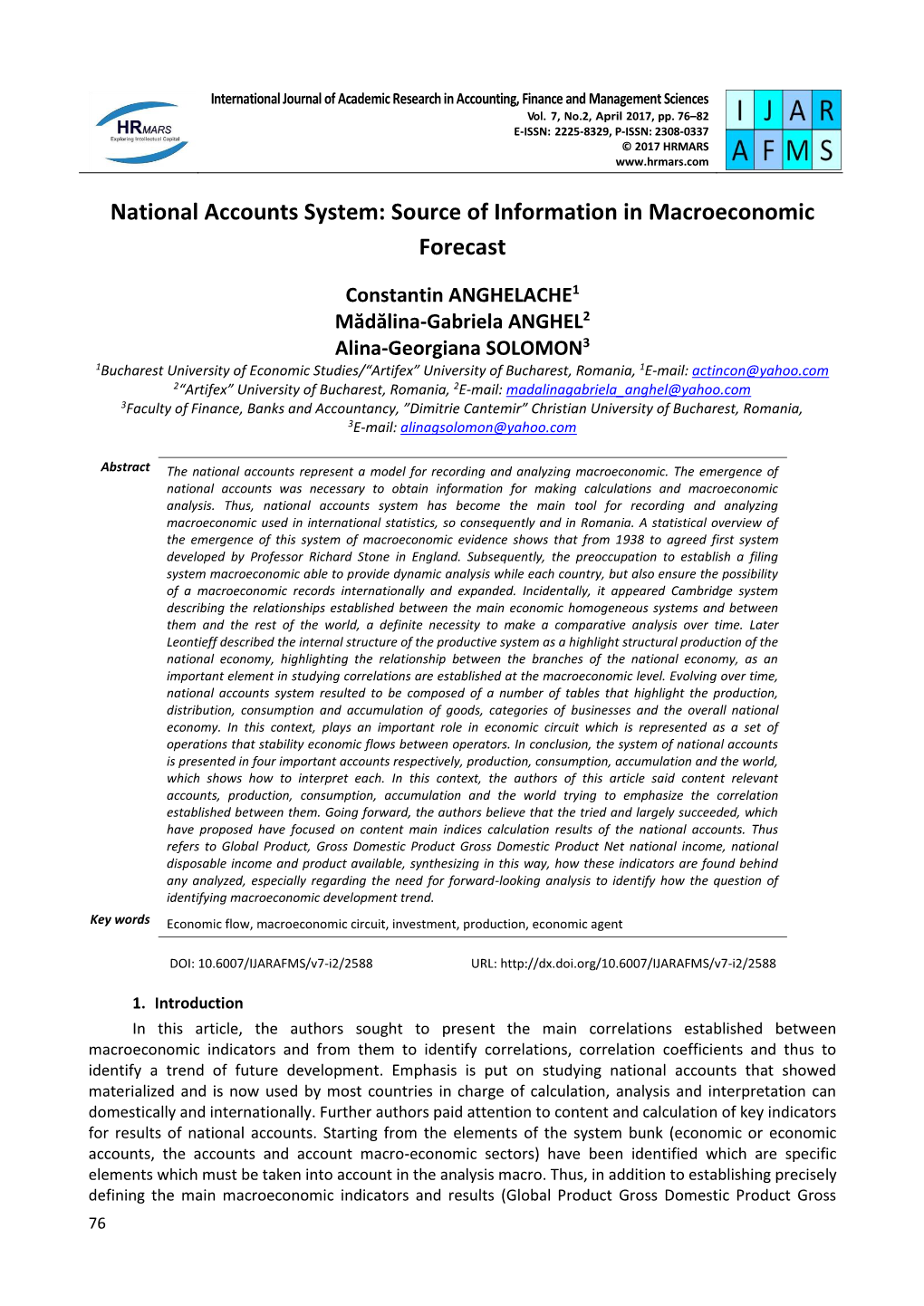 National Accounts System: Source of Information in Macroeconomic Forecast