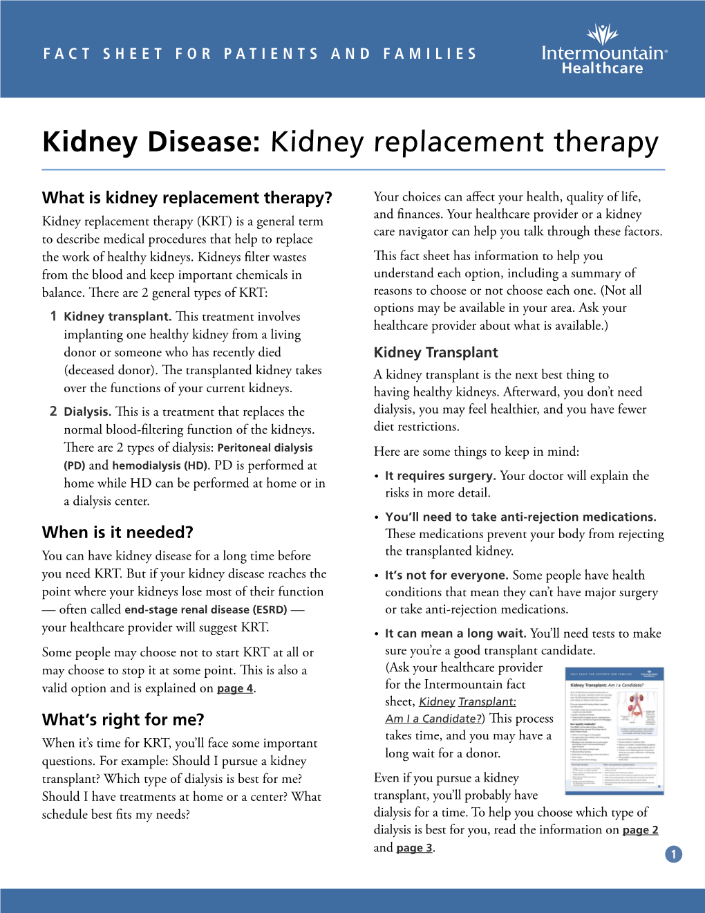 Kidney Disease: Kidney Replacement Therapy