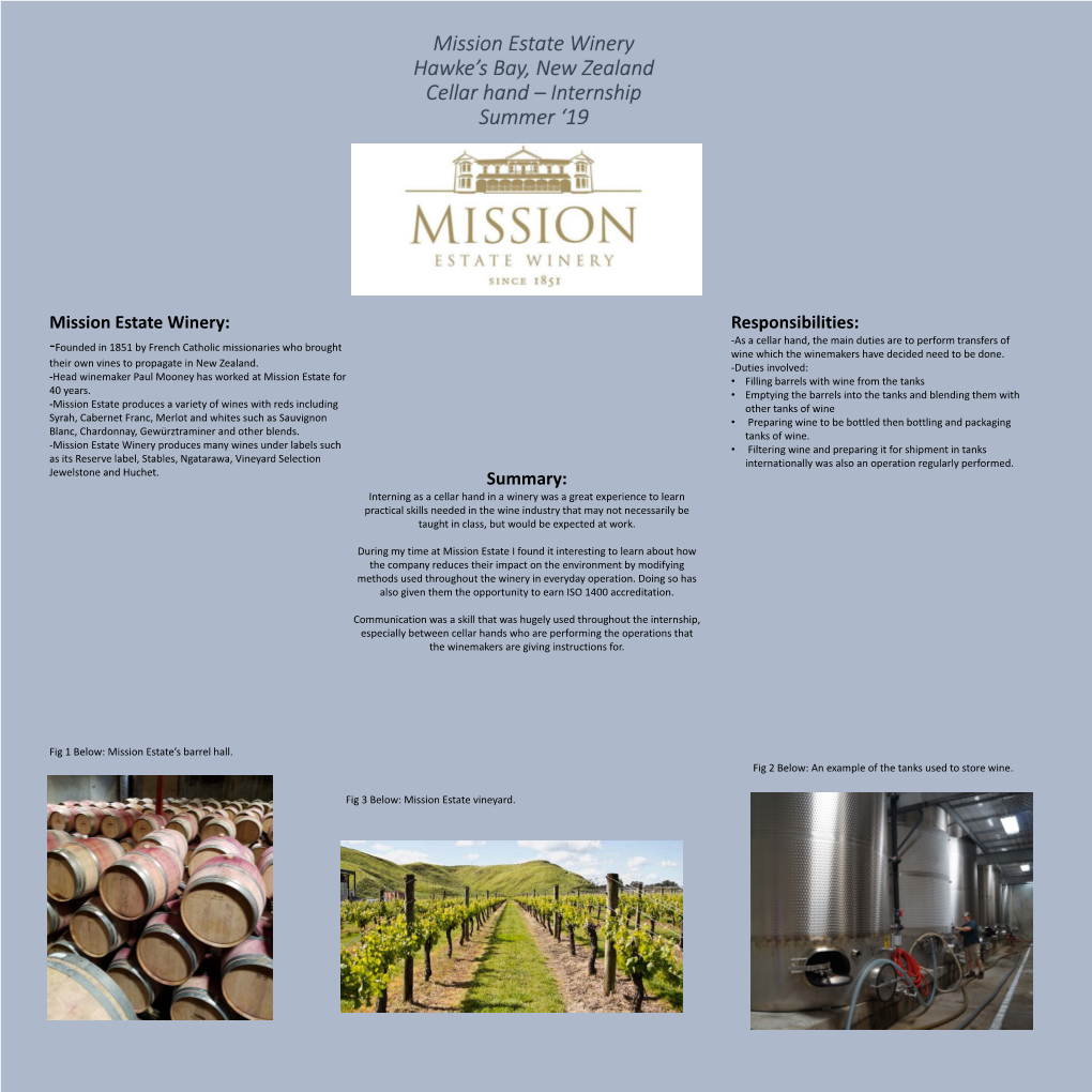 Mission Estate Winery: Responsibilities: Summary