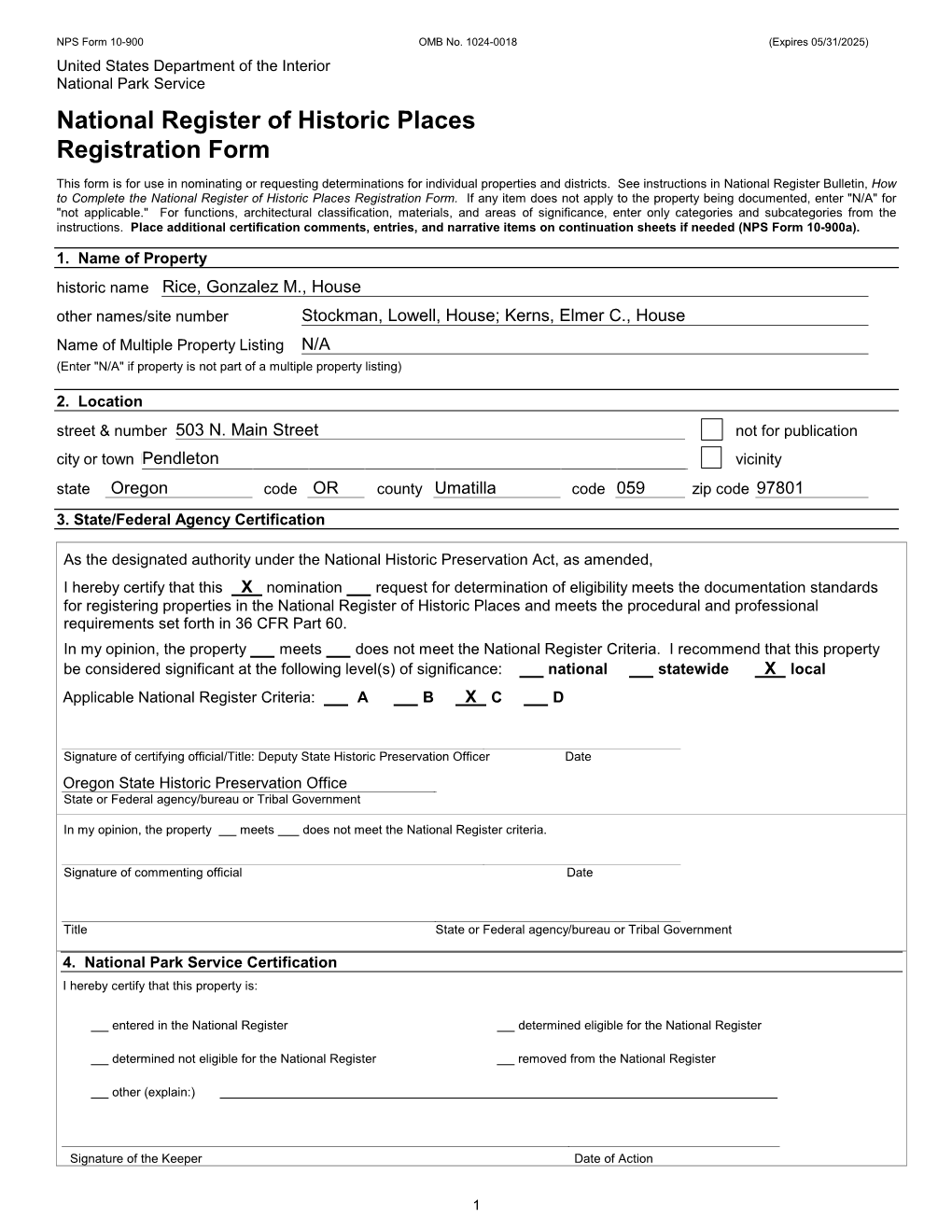 National Register Nomination NPS Form 10 900 OMB No