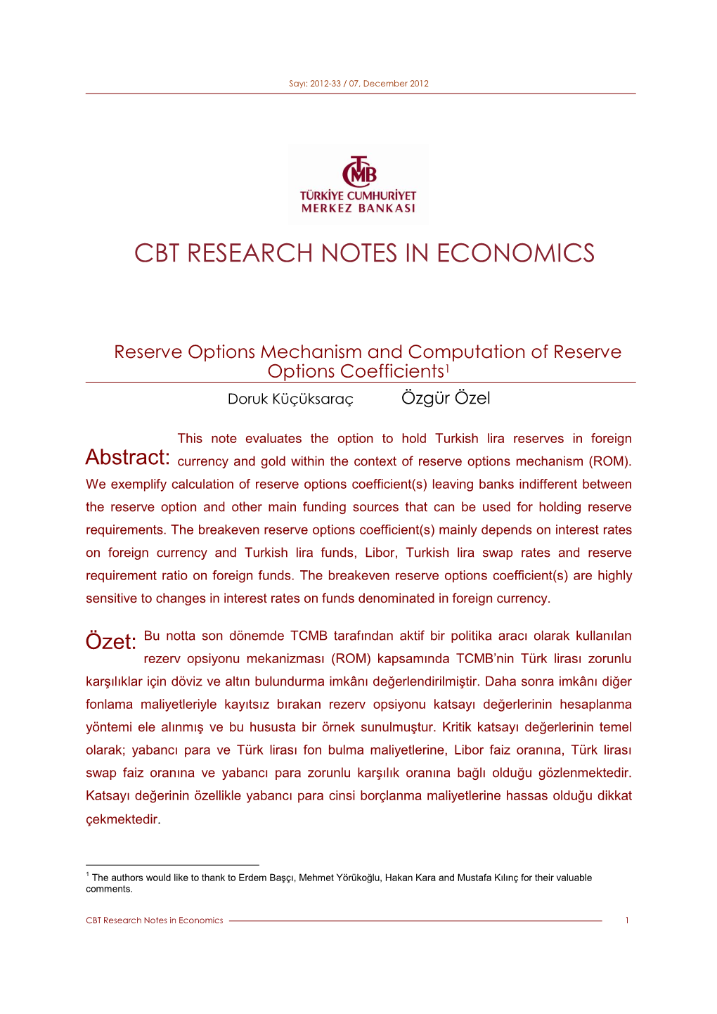 Cbt Research Notes in Economics