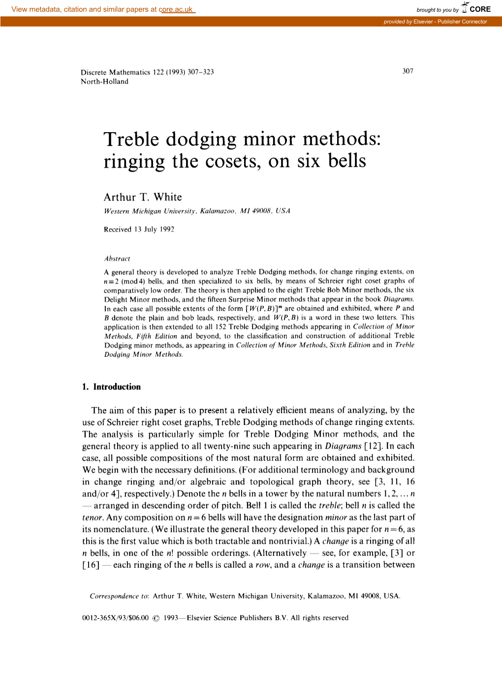 Treble Dodging Minor Methods: Ringing the Cosets, on Six Bells