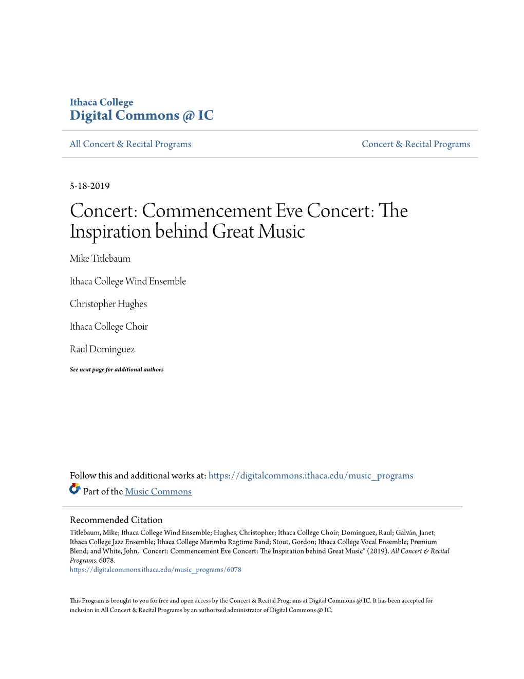 Commencement Eve Concert: the Inspiration Behind Great Music Mike Titlebaum