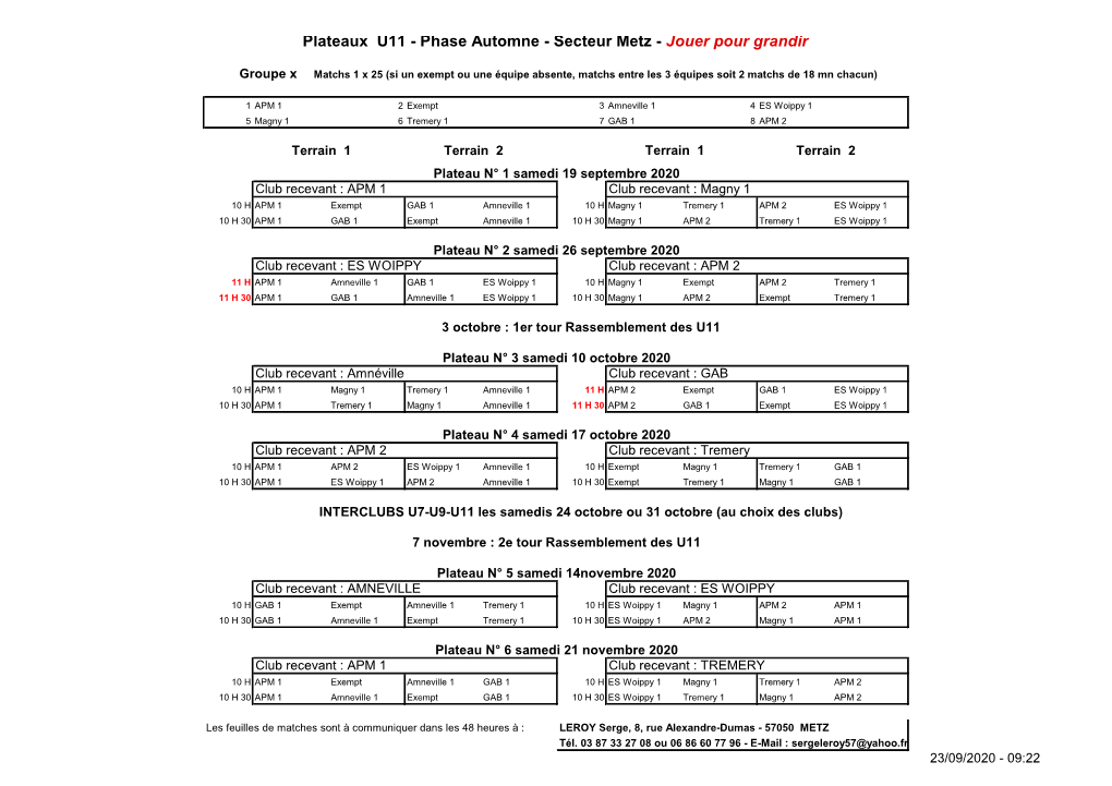 Plateaux U11 - Phase Automne - Secteur Metz - Jouer Pour Grandir