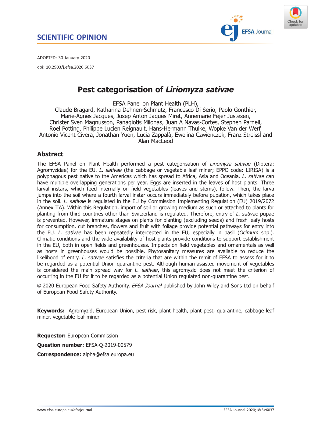 Pest Categorisation of Liriomyza Sativae