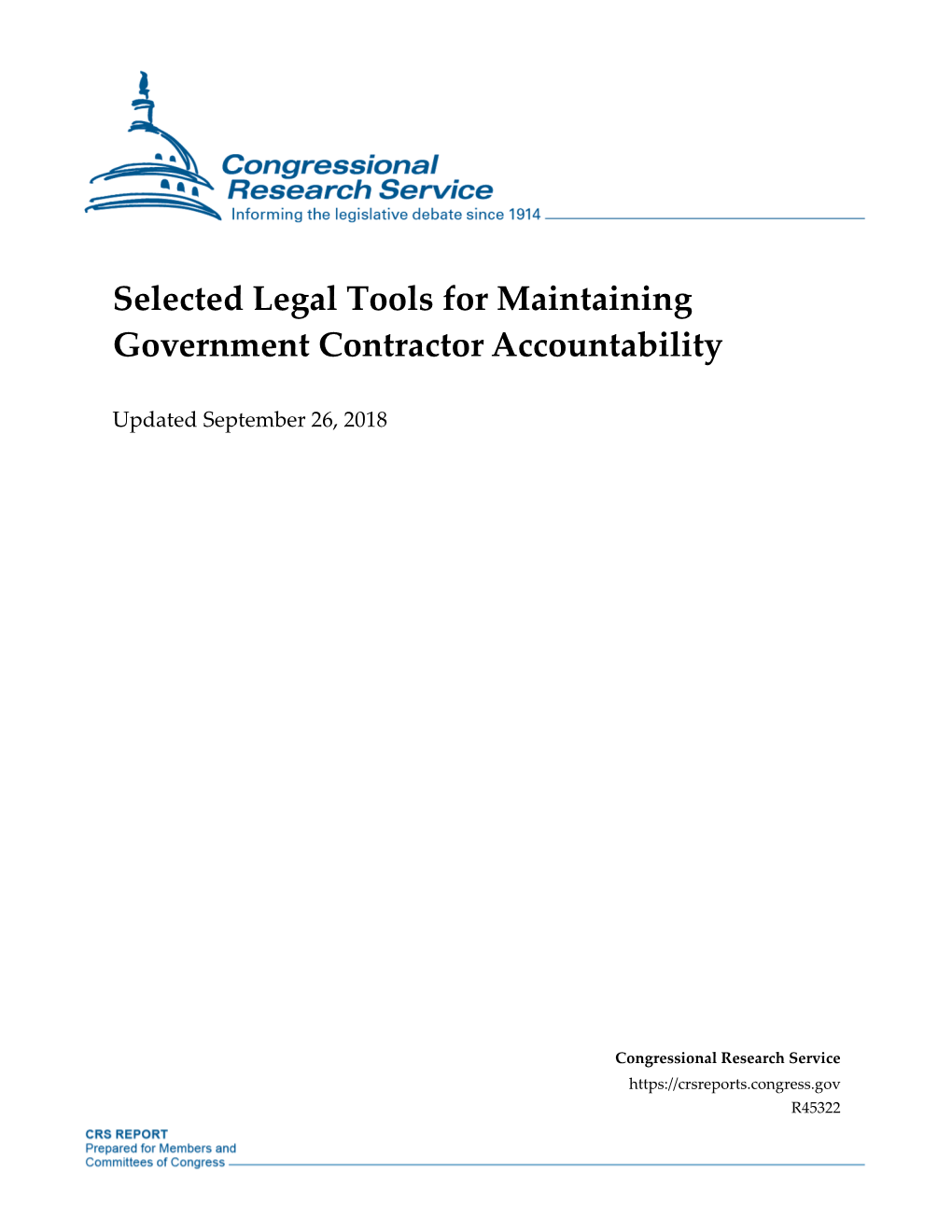 Selected Legal Tools for Maintaining Government Contractor Accountability