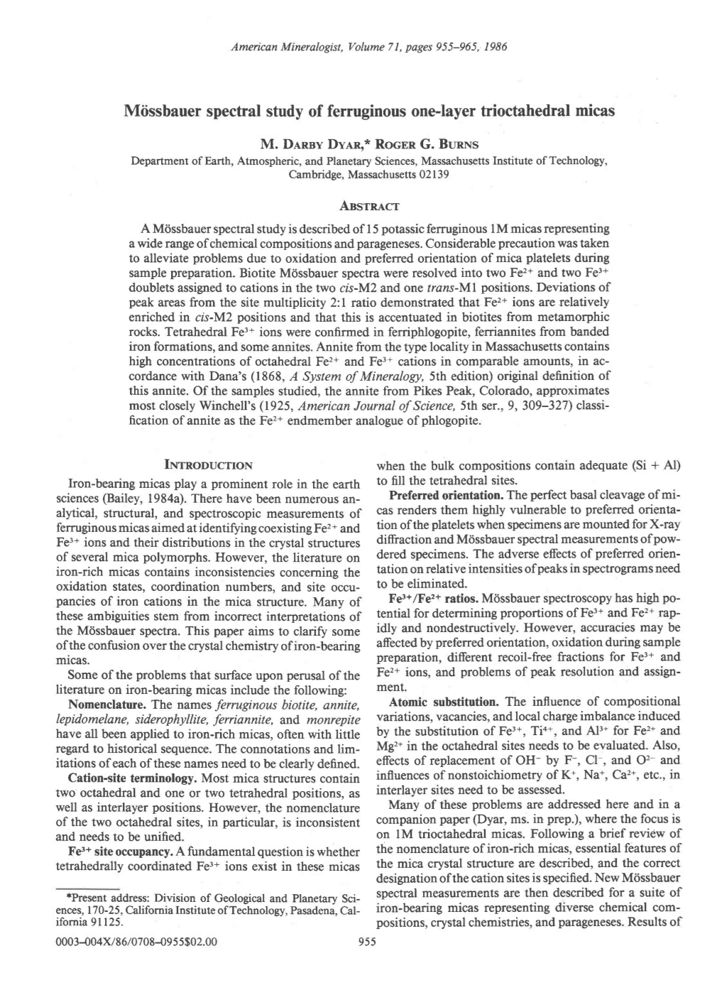 Miissbauer Spectral Study of Ferruginous One-Layer Trioctahedral