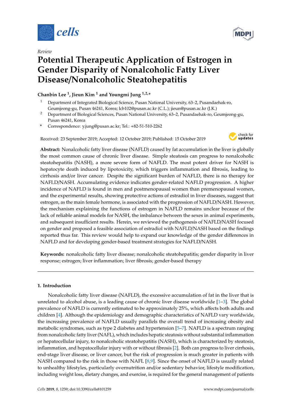 Potential Therapeutic Application of Estrogen in Gender Disparity of Nonalcoholic Fatty Liver Disease/Nonalcoholic Steatohepatitis