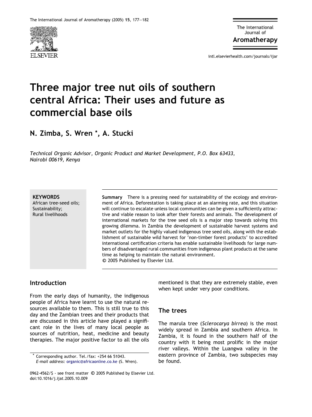Three Major Tree Nut Oils of Southern Central Africa: Their Uses and Future As Commercial Base Oils