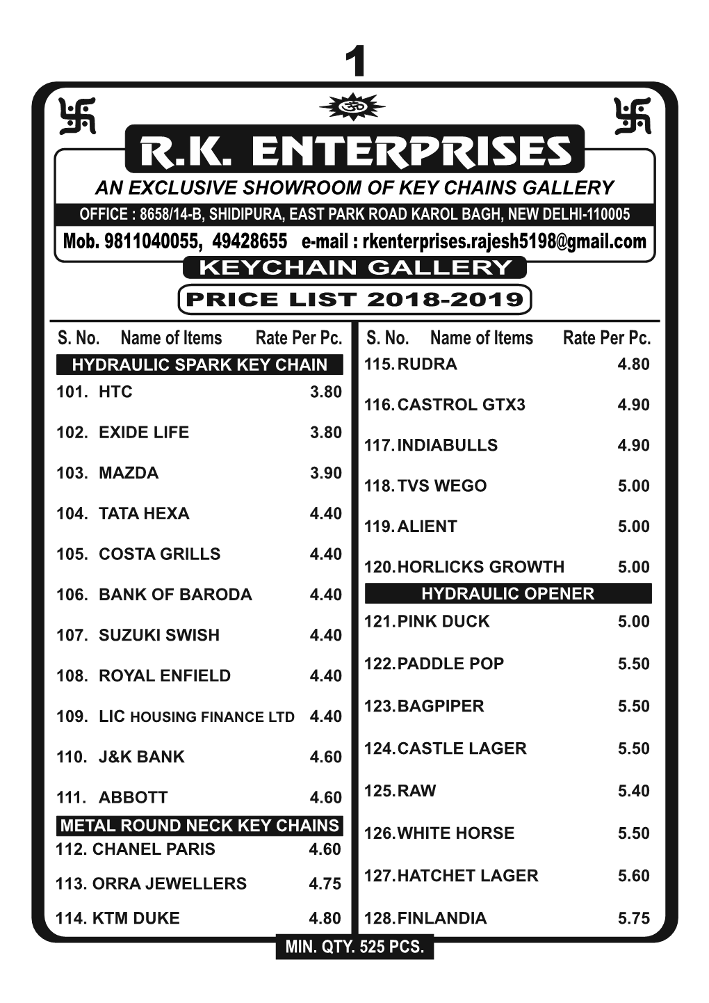 RK PRICE LIST 2018-2019.Cdr