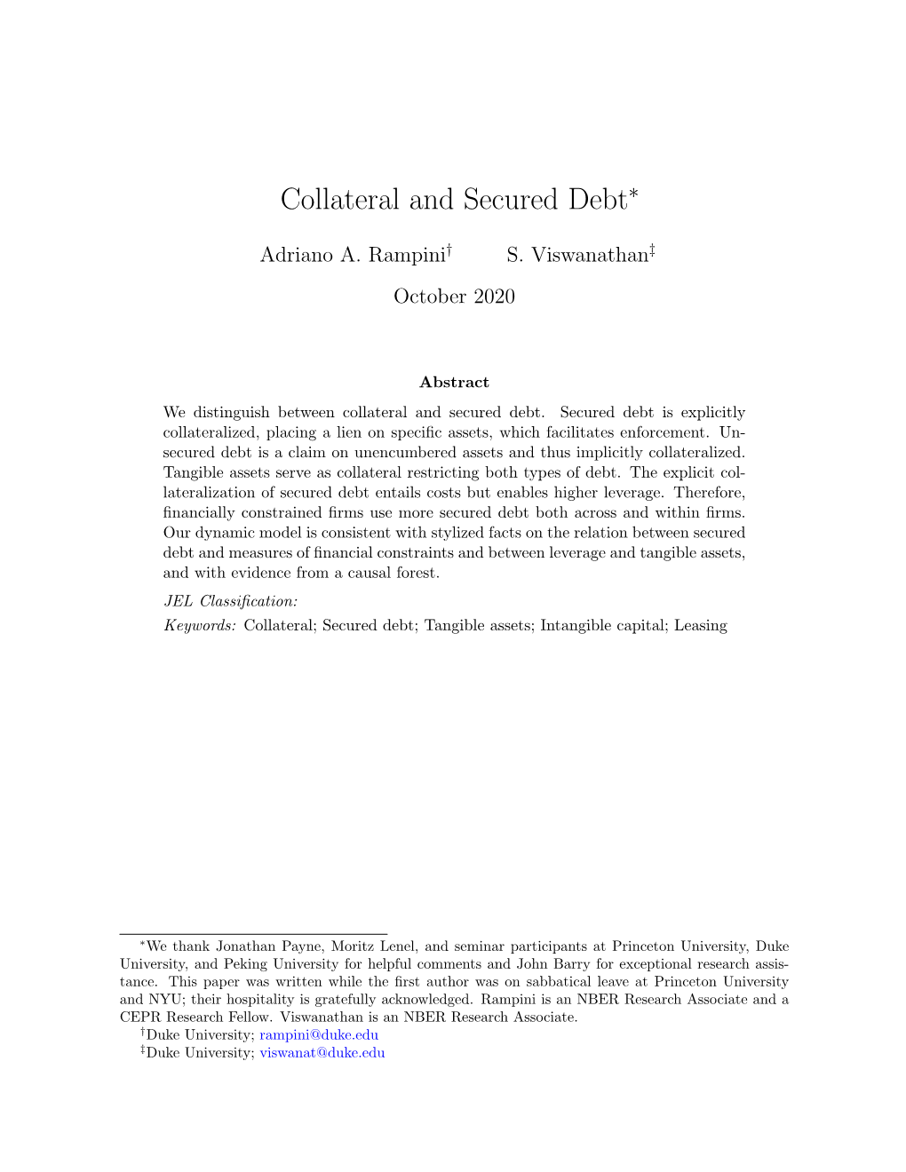 Collateral and Secured Debt∗