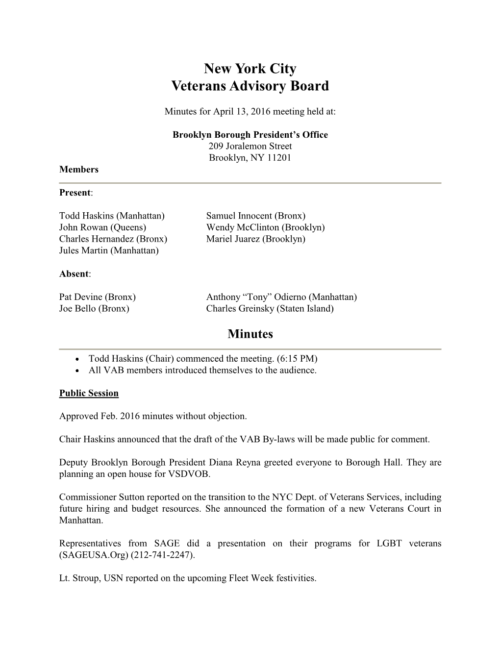 New York City Veterans Advisory Board
