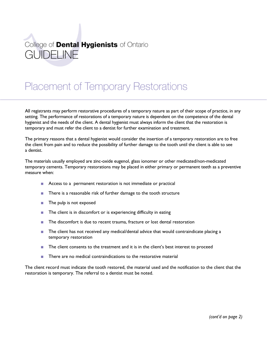 Placement of Temporary Restorations