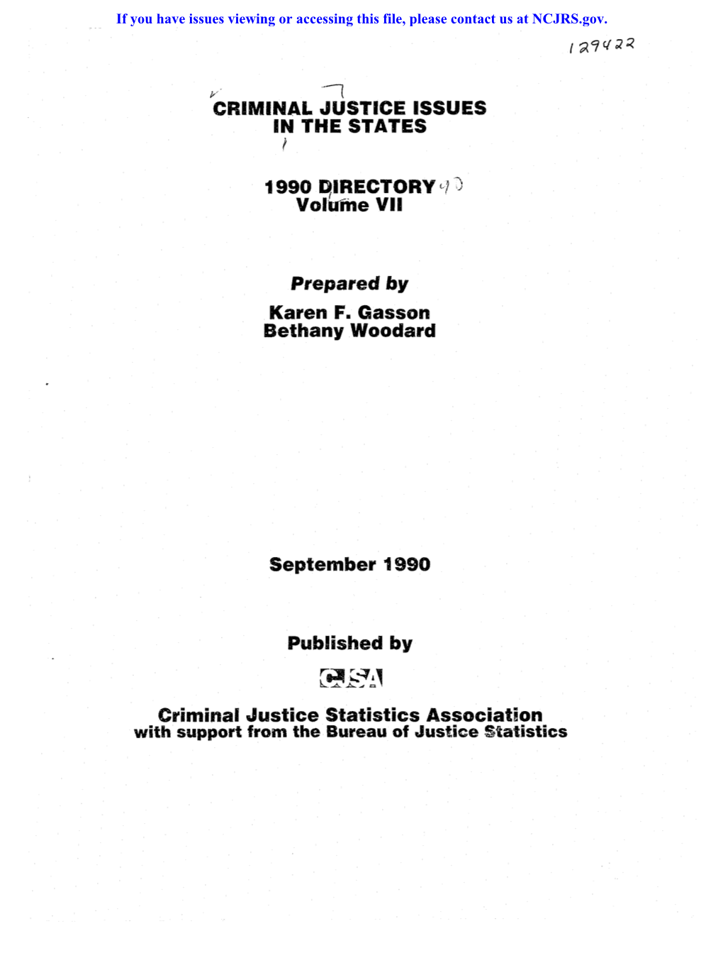 CRIMINAL JUSTICE ISSUES in the STATES 1990 Directoryejj Vol