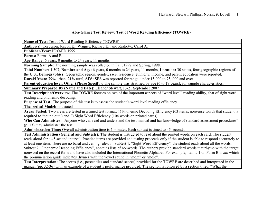 Early Language and Literacy Test Analysis