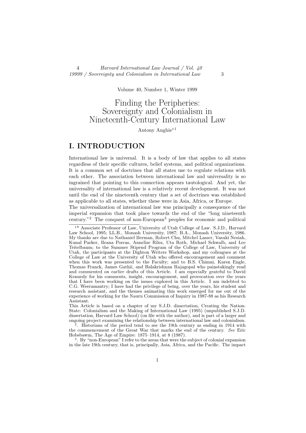 Sovereignty and Colonialism in Nineteenth-Century International Law 1 Antony Anghie∗