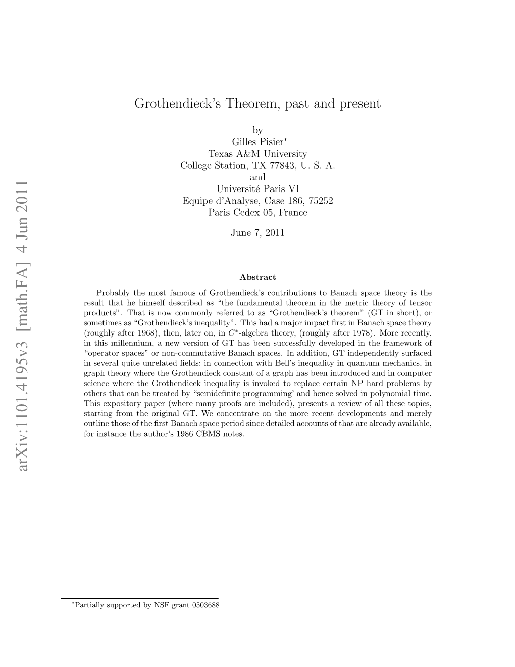 Grothendieck's Theorem, Past and Present