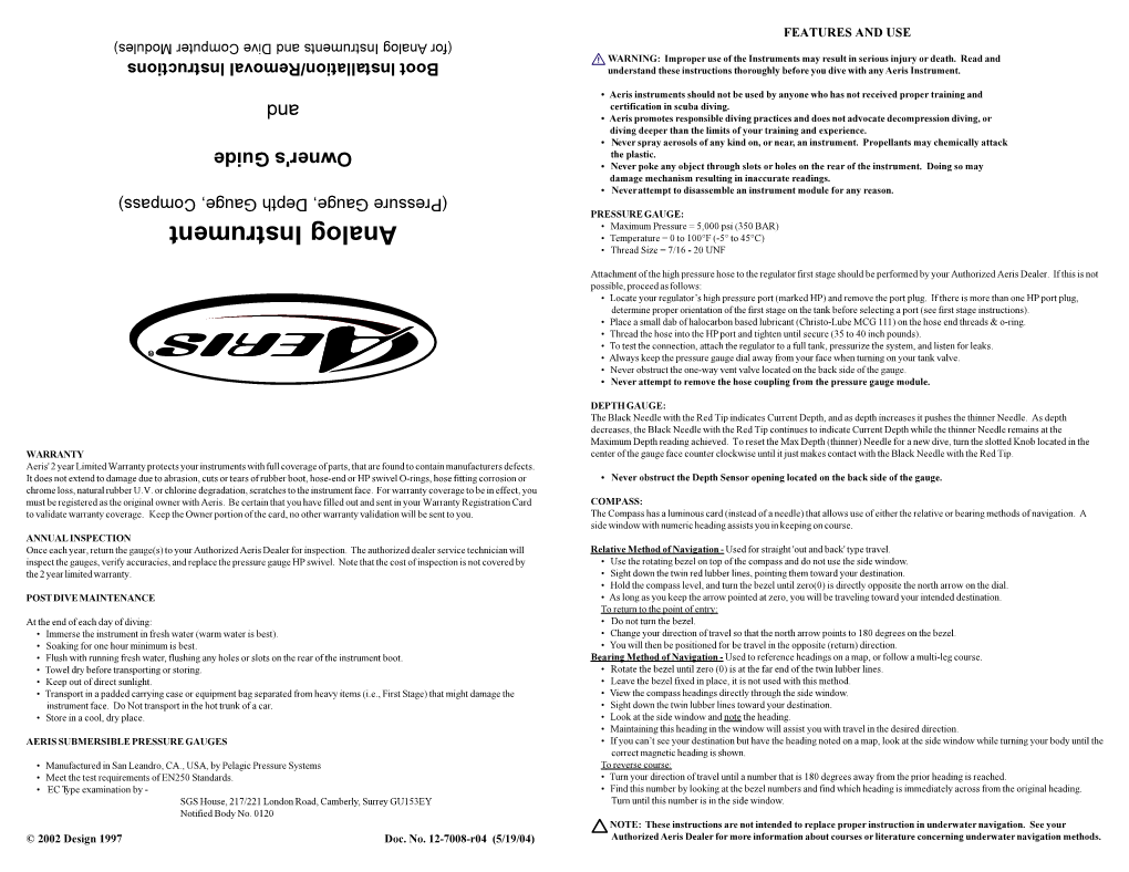 Analog Instruments and Dive Computer Modules) Computer Dive and Instruments Analog (For