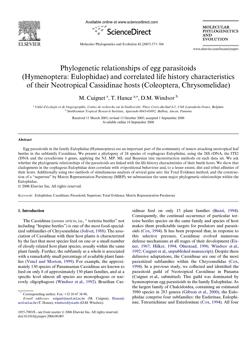 %' Sciencedirect Phylogenetic Relationships of Egg Parasitoids