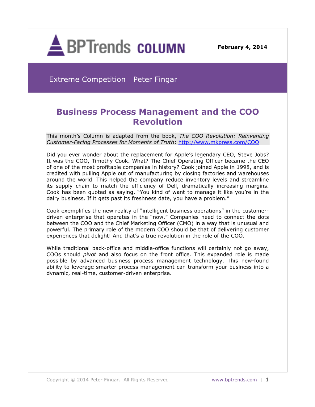 Business Process Management and the COO Revolution