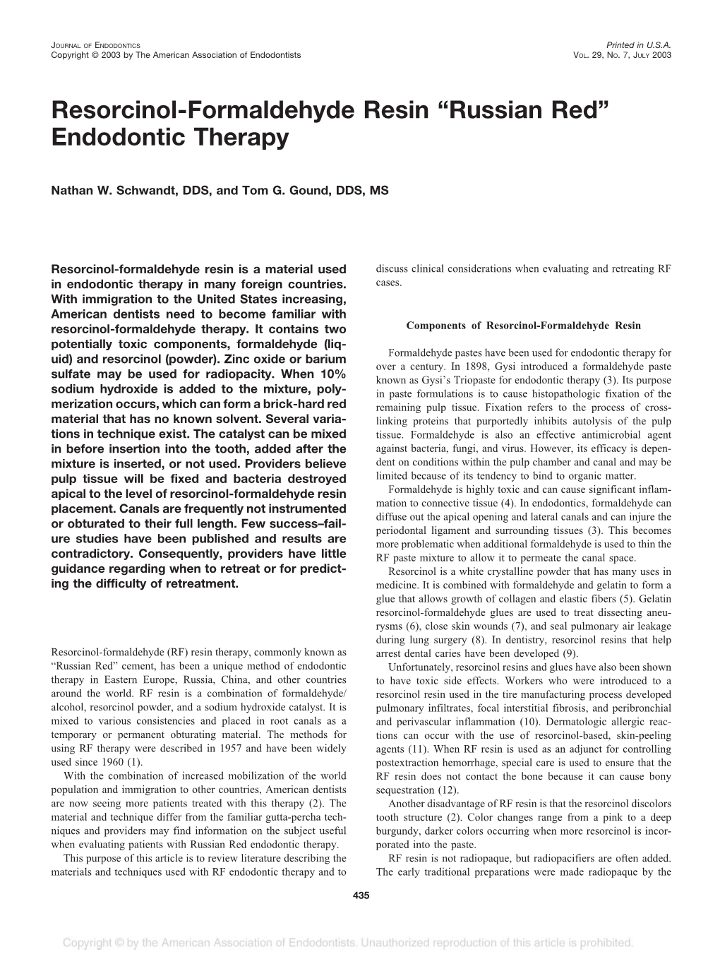 Resorcinol-Formaldehyde Resin “Russian Red” Endodontic Therapy