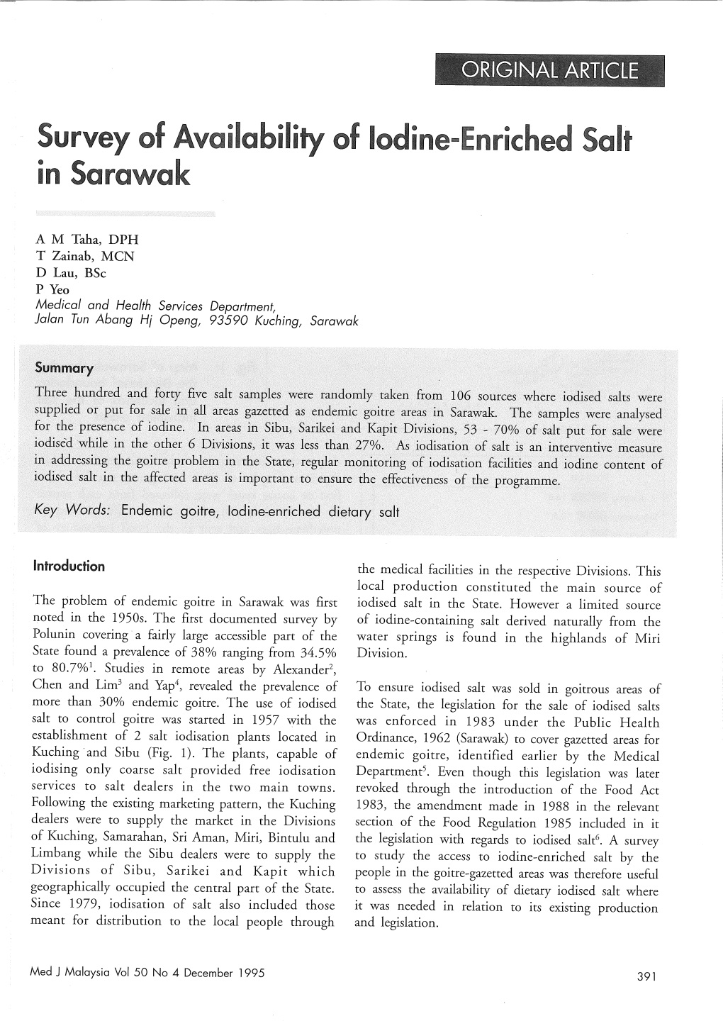 Survey of Availability of Iodine-Enriched Salt in Sarawak